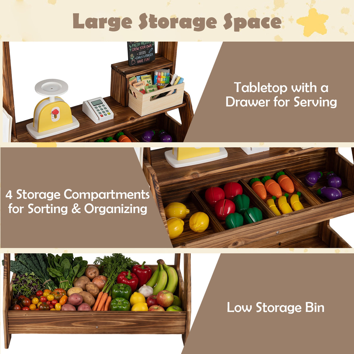 Wooden Mud Kitchen & Market Stand for Kids Outdoor, 2-in-1 Play Kitchen w/ Planter Box, 2 Chalkboards, Card Reader, Scale, 25 PCS Accessories, Montessori Backyard & Garden Toy Gift for Toddlers Age 3+