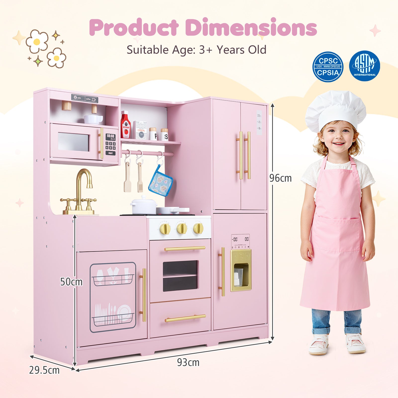 Wooden Play Kitchen for Kids w/ Realistic Lights & Sounds
