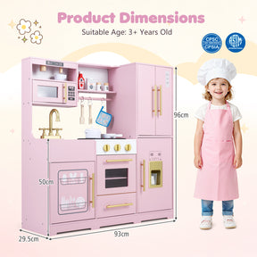 Wooden Play Kitchen for Kids w/ Realistic Lights & Sounds