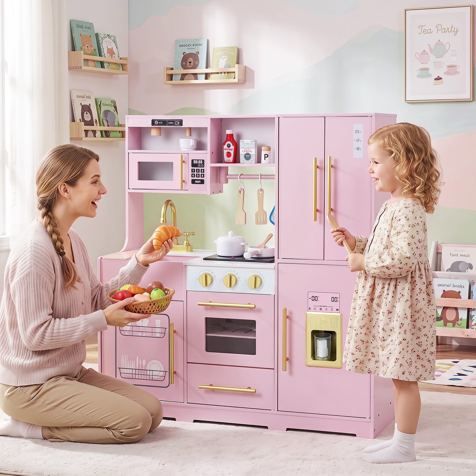 Wooden Play Kitchen for Kids w/ Realistic Lights & Sounds