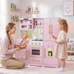 Wooden Play Kitchen for Kids w/ Realistic Lights & Sounds