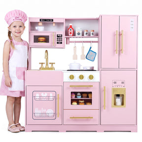 Wooden Play Kitchen for Kids w/ Realistic Lights & Sounds