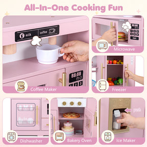 Wooden Play Kitchen for Kids w/ Realistic Lights & Sounds