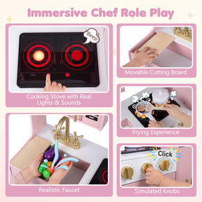 Wooden Play Kitchen for Kids w/ Realistic Lights & Sounds