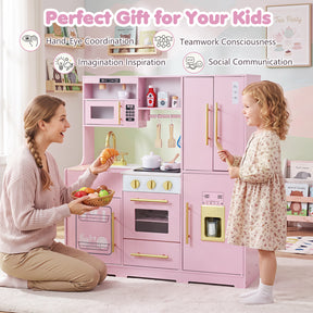 Wooden Play Kitchen for Kids w/ Realistic Lights & Sounds