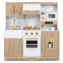 Wooden Play Kitchen for Kids Toddlers w/ Realistic Lights & Sounds, Storage