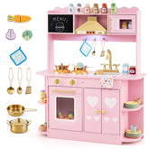 Wooden Play Kitchen for Kids Toddlers w/ Real Lights & Sounds, Storage