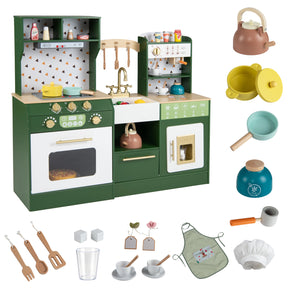 Kids Wooden Play Kitchen with Sound & Light Effect, Green/White