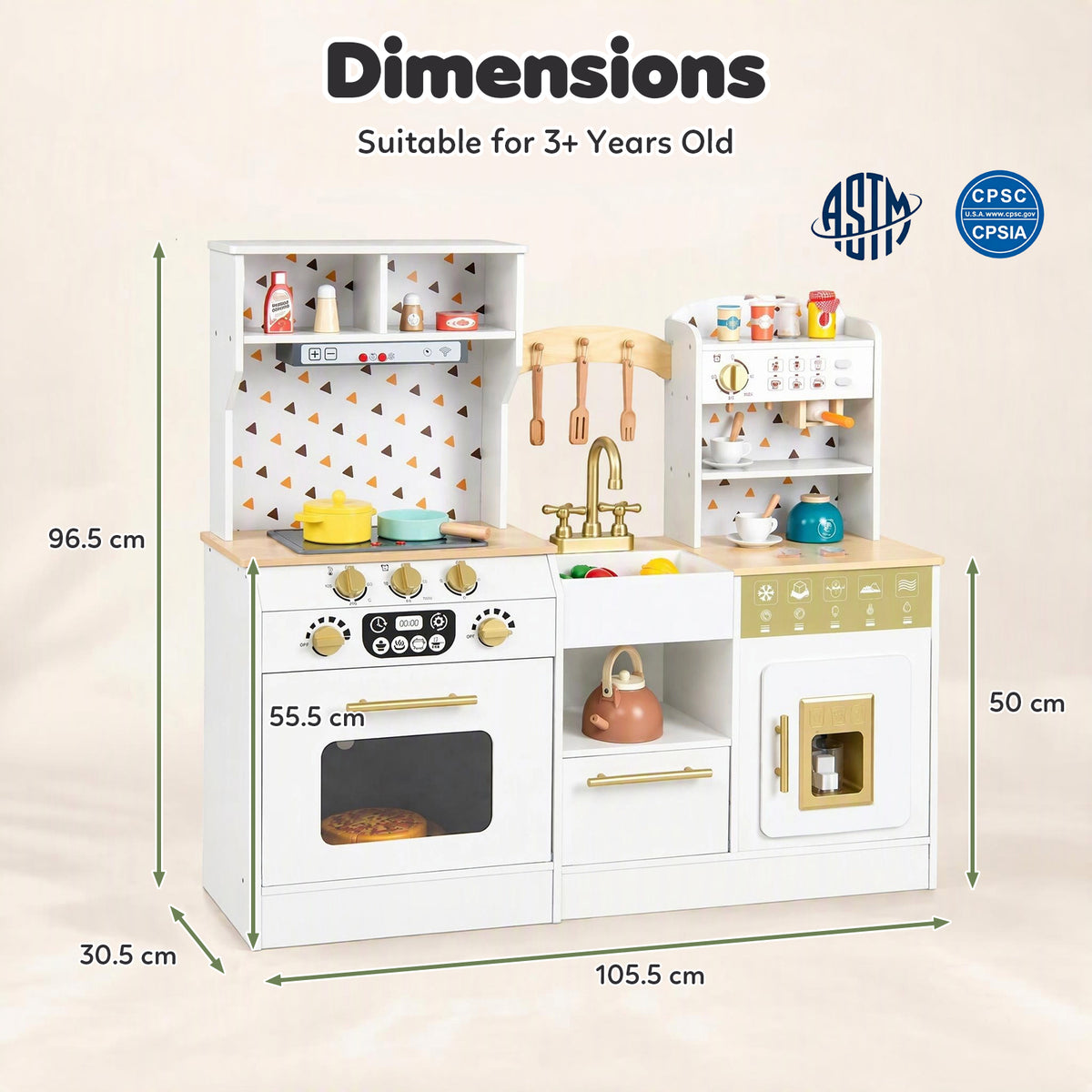 Kids Wooden Play Kitchen with Sound & Light Effect, Green/White