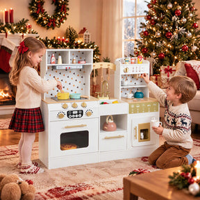 Kids Wooden Play Kitchen with Sound & Light Effect, Green/White
