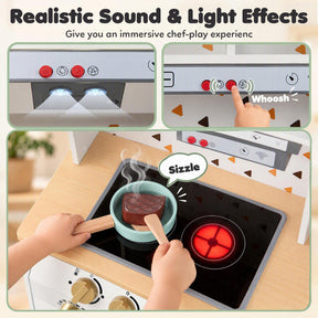 Kids Wooden Play Kitchen with Sound & Light Effect, Green/White