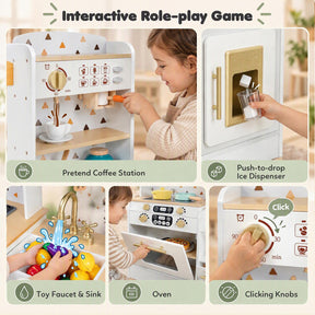 Kids Wooden Play Kitchen with Sound & Light Effect, Green/White