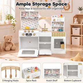 Kids Wooden Play Kitchen with Sound & Light Effect, Green/White