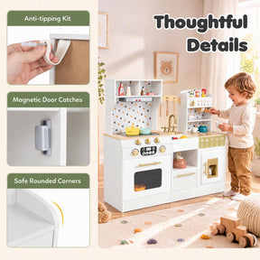 Kids Wooden Play Kitchen with Sound & Light Effect, Green/White