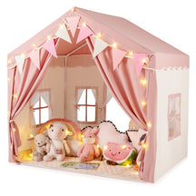 Hikidspace Kids Play Tent, 3-4 Kids Large Play Tent House w/2 Opening Doors, Star Lights & Plaid Pennants