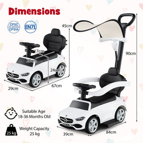 HONEY JOY 3-in-1 Ride on Push Car, Mercedes-Benz Licensed Foot to Floor Sliding Car w/Adjustable Canopy & Steering Push Bar