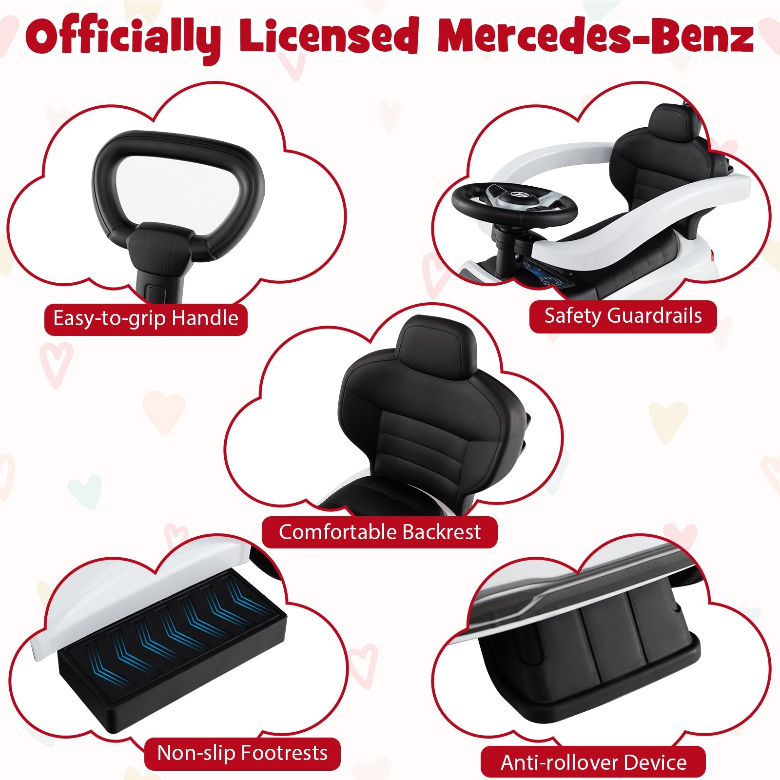 HONEY JOY 3-in-1 Ride on Push Car, Mercedes-Benz Licensed Foot to Floor Sliding Car w/Adjustable Canopy & Steering Push Bar