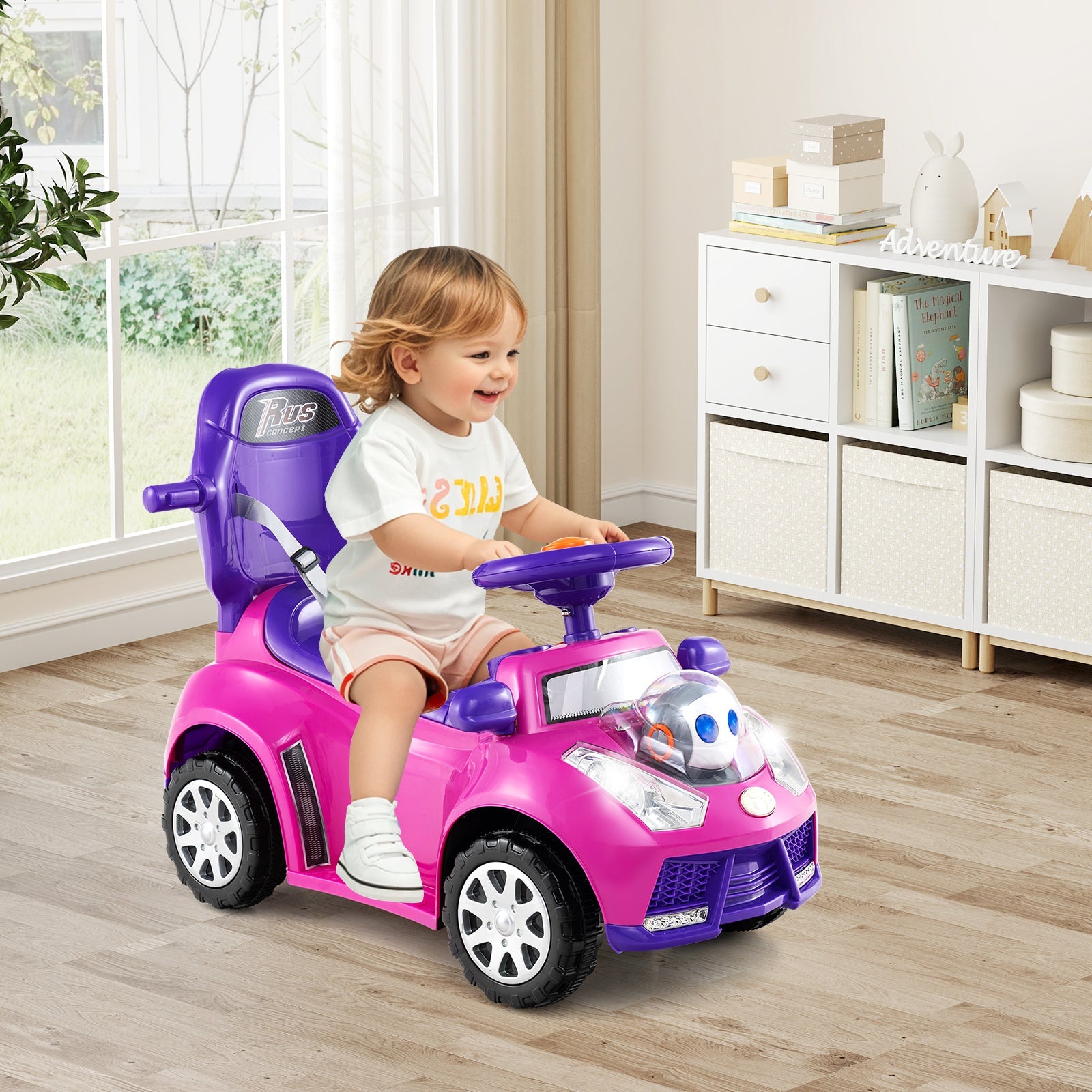 Stroller Sliding Walking Car with Horn, Music, Light & Seat Belt