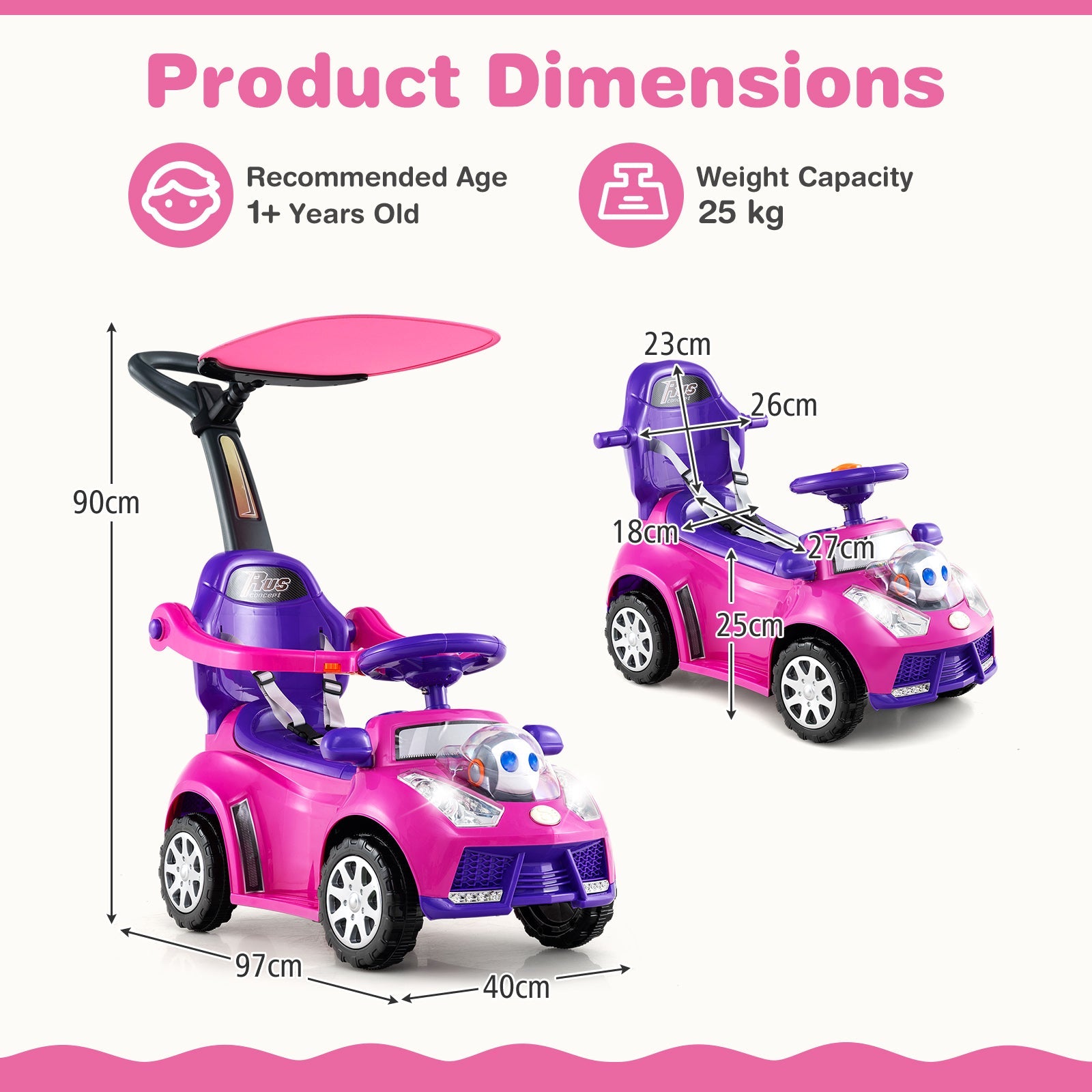 Stroller Sliding Walking Car with Horn, Music, Light & Seat Belt