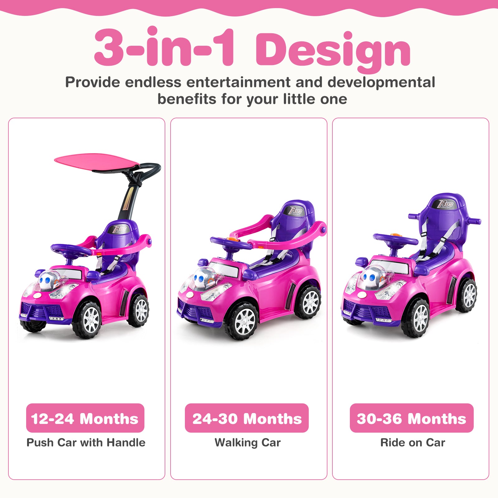 Stroller Sliding Walking Car with Horn, Music, Light & Seat Belt