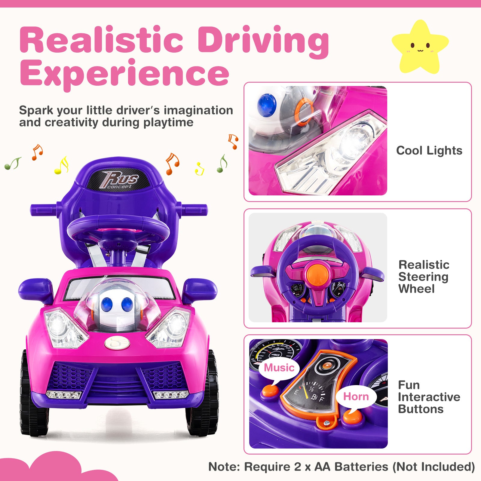 Stroller Sliding Walking Car with Horn, Music, Light & Seat Belt