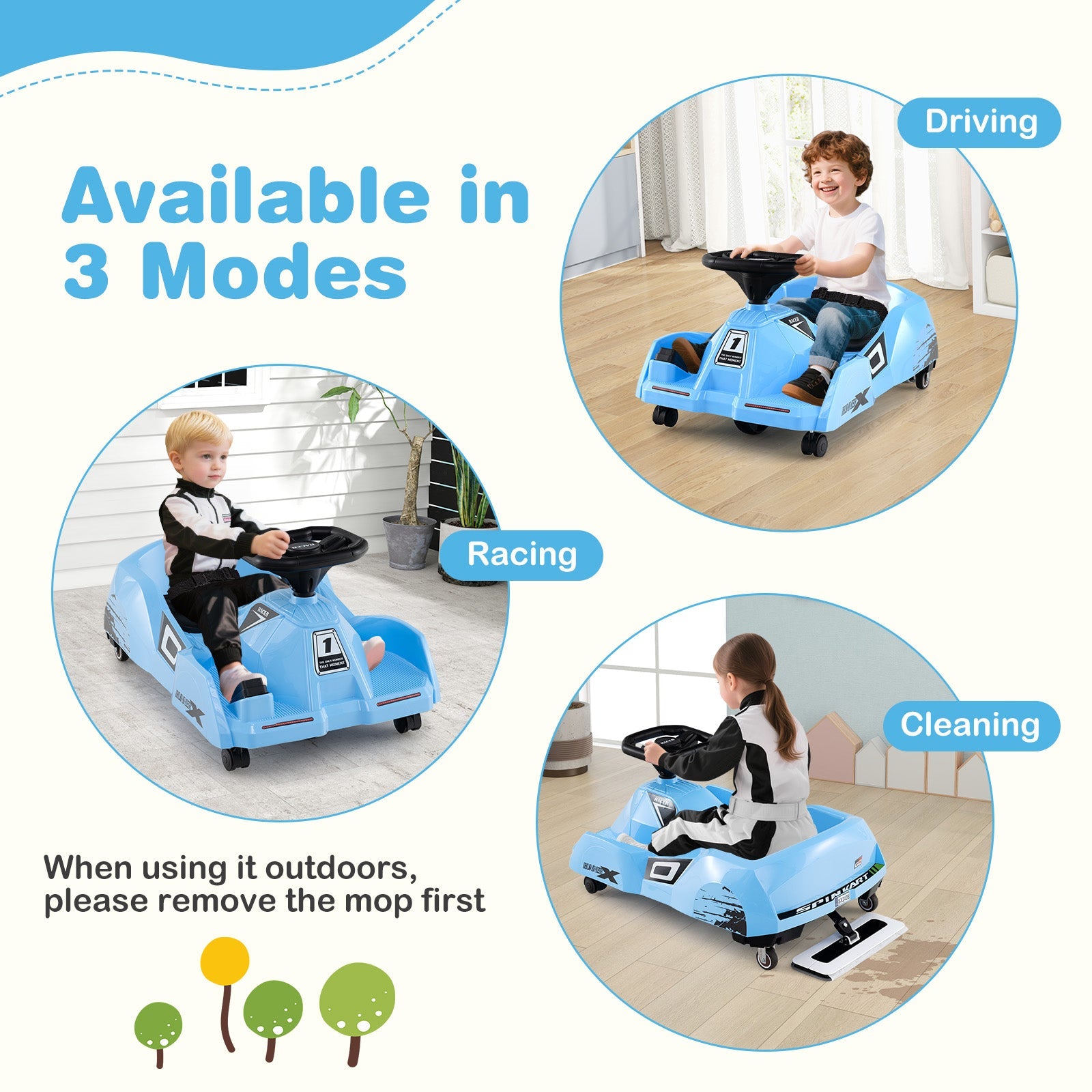 Electric Cleaning Go Kart, Battery Powered Go Cart Clean Car for Boys & Girls 2-5 Years Old
