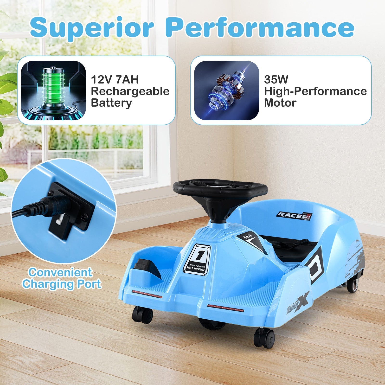 Electric Cleaning Go Kart, Battery Powered Go Cart Clean Car for Boys & Girls 2-5 Years Old