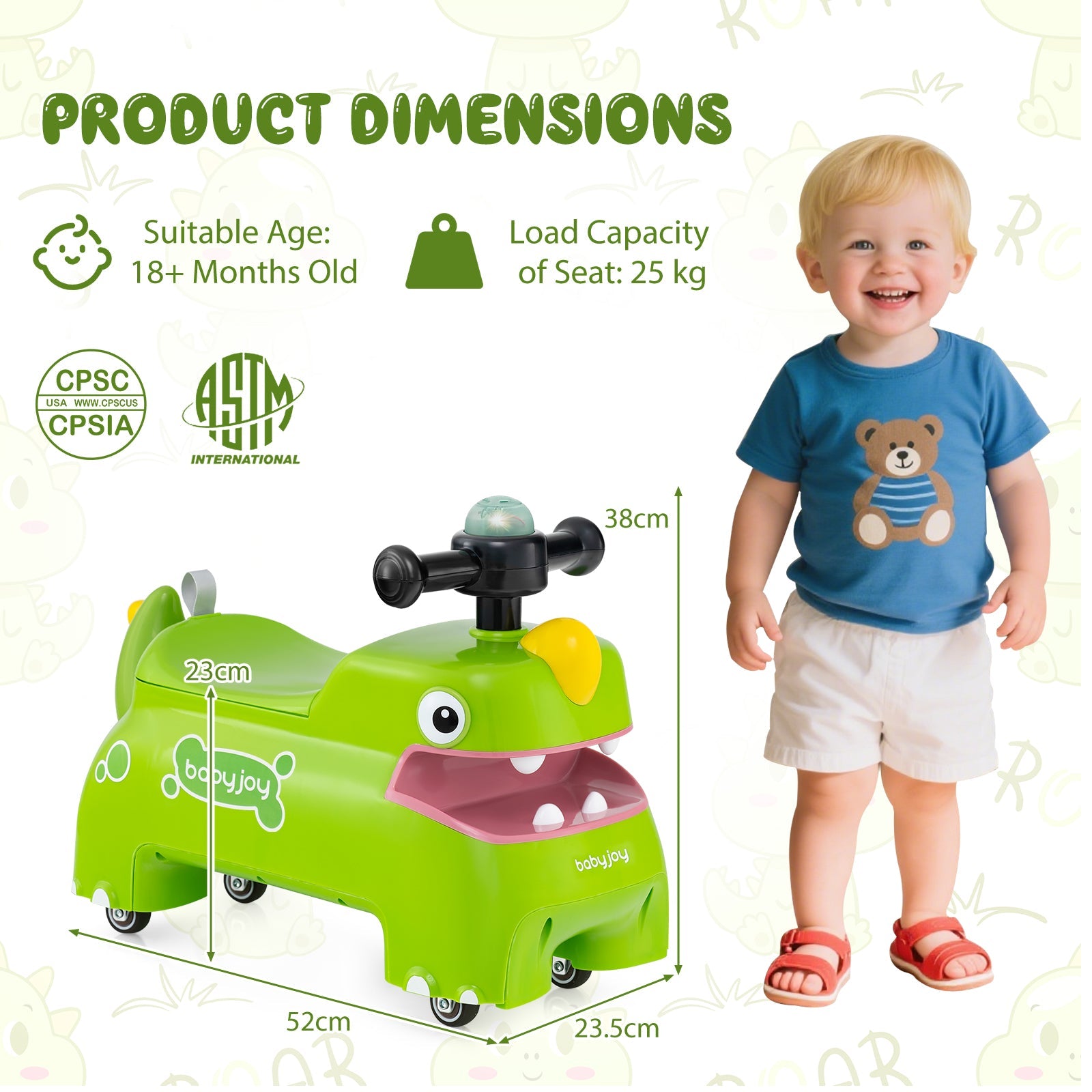 Toddler Ride on Toy, Sit to Stand Riding Racer, Gift for Boys & Girls 18+ Months Old