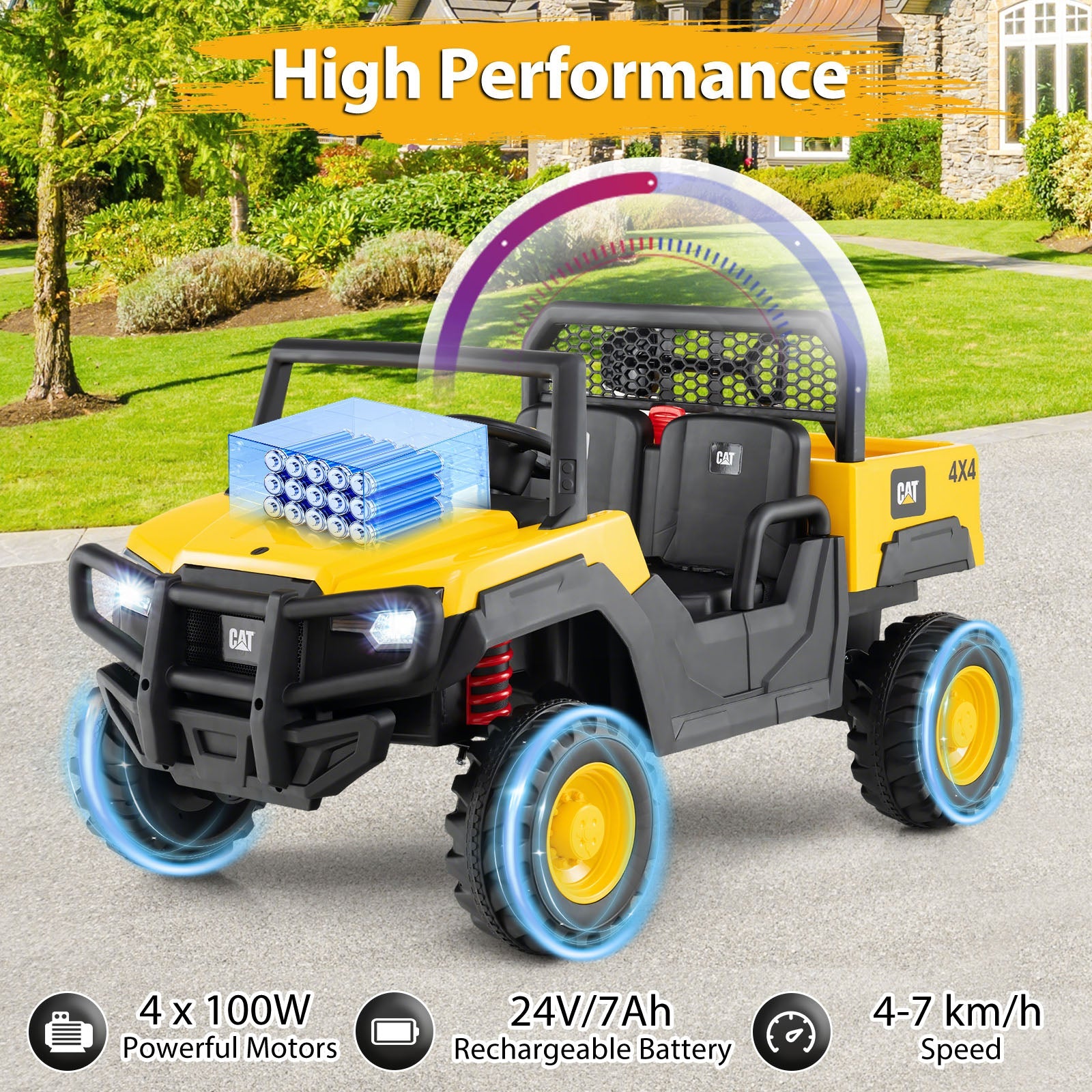 Licensed Caterpillar Ride On 4WD Dump Truck, 24V 2-Seater Kids Car Electric Vehicle with Remote Control