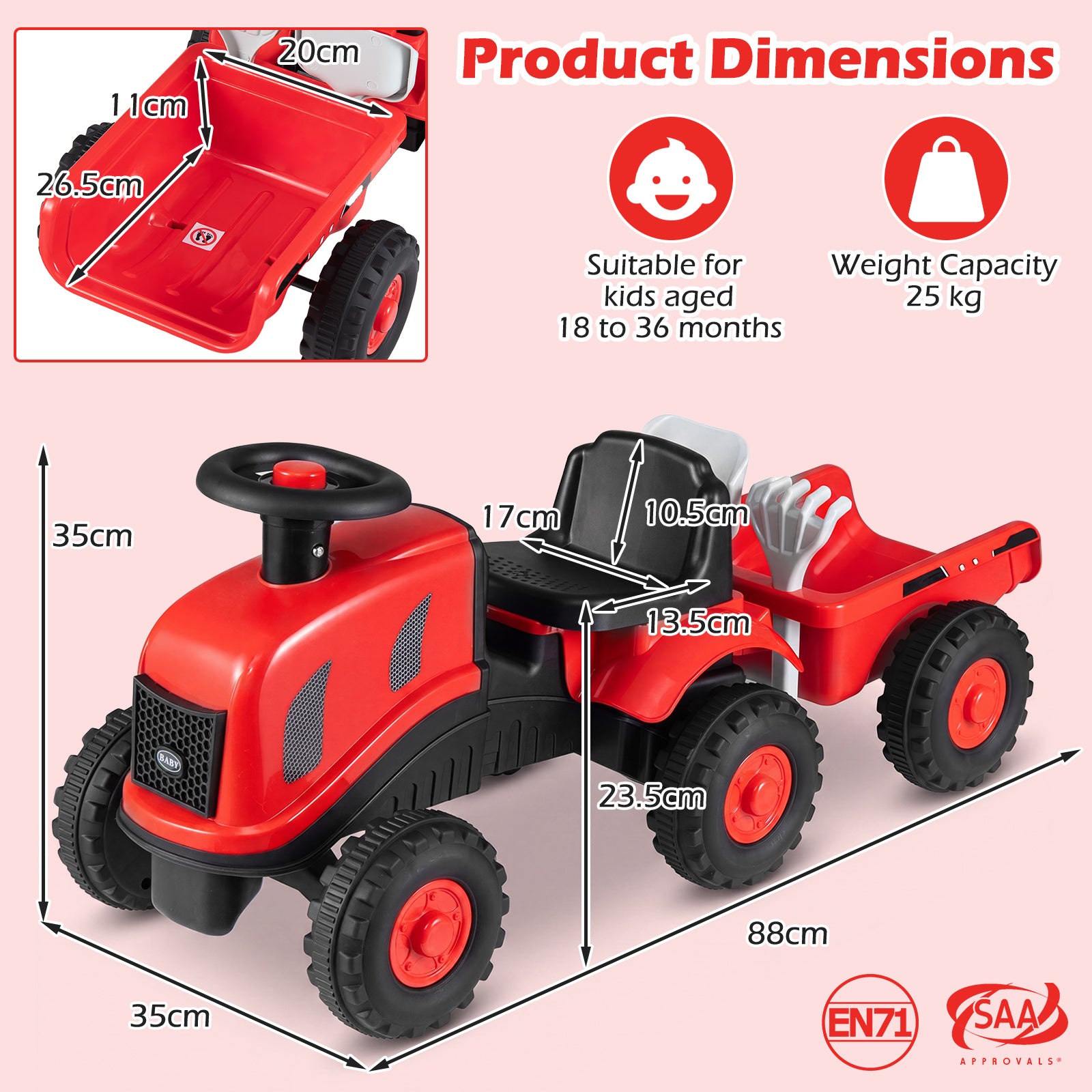 2-in-1 Ride on Tractor with Detachable Trailer, Foot-to-Floor Sliding Car with Air Horn, Dashboard