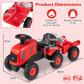 2-in-1 Ride on Tractor with Detachable Trailer, Foot-to-Floor Sliding Car with Air Horn, Dashboard