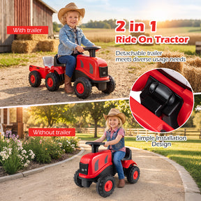 2-in-1 Ride on Tractor with Detachable Trailer, Foot-to-Floor Sliding Car with Air Horn, Dashboard