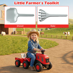 2-in-1 Ride on Tractor with Detachable Trailer, Foot-to-Floor Sliding Car with Air Horn, Dashboard