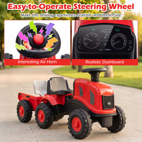 2-in-1 Ride on Tractor with Detachable Trailer, Foot-to-Floor Sliding Car with Air Horn, Dashboard
