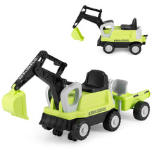 Kids Ride on Tractor, 2-In-1 Ride on Push Car with Detachable Trailer, Rake, Shovel & Storage