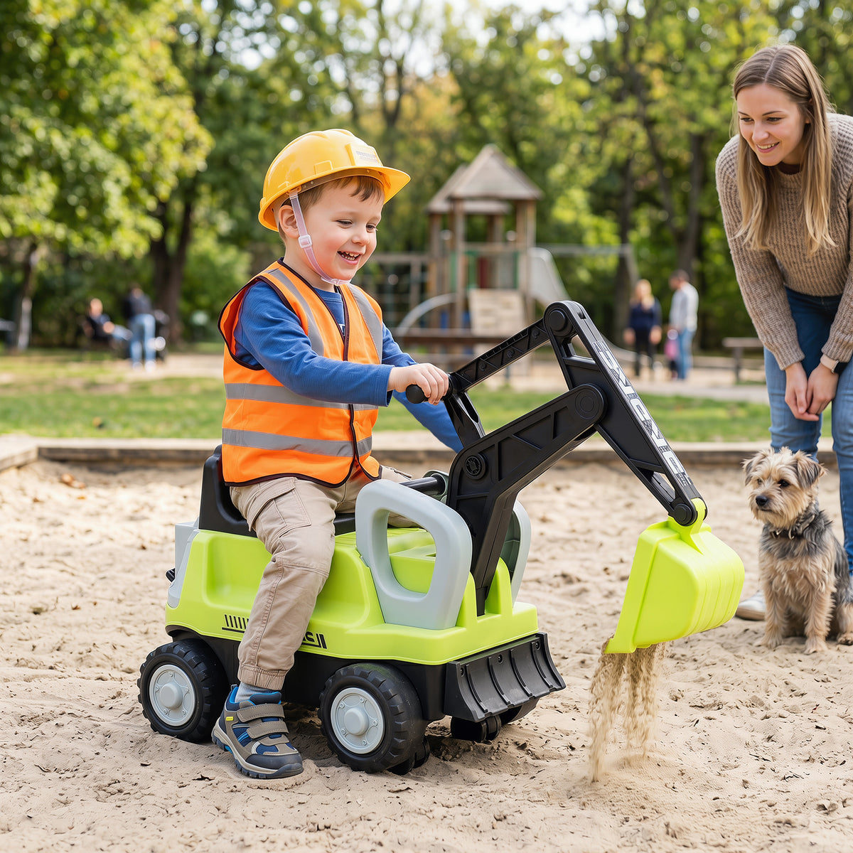 Kids Ride on Tractor, 2-In-1 Ride on Push Car with Detachable Trailer, Rake, Shovel & Storage