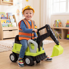 Kids Ride on Tractor, 2-In-1 Ride on Push Car with Detachable Trailer, Rake, Shovel & Storage