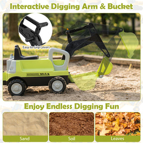 Kids Ride on Tractor, 2-In-1 Ride on Push Car with Detachable Trailer, Rake, Shovel & Storage