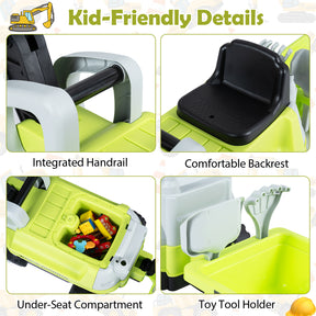 Kids Ride on Tractor, 2-In-1 Ride on Push Car with Detachable Trailer, Rake, Shovel & Storage