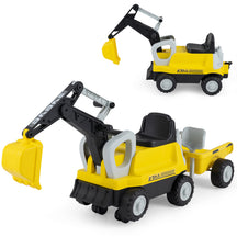 Kids Ride on Tractor, 2-In-1 Ride on Push Car with Detachable Trailer, Rake, Shovel & Storage