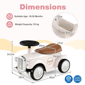 Ride On Push Car for Kids, Indoor/Outdoor Foot-to-Floor Sliding Car with Steering Wheel, Squeeze Horn & Under-seat Storage