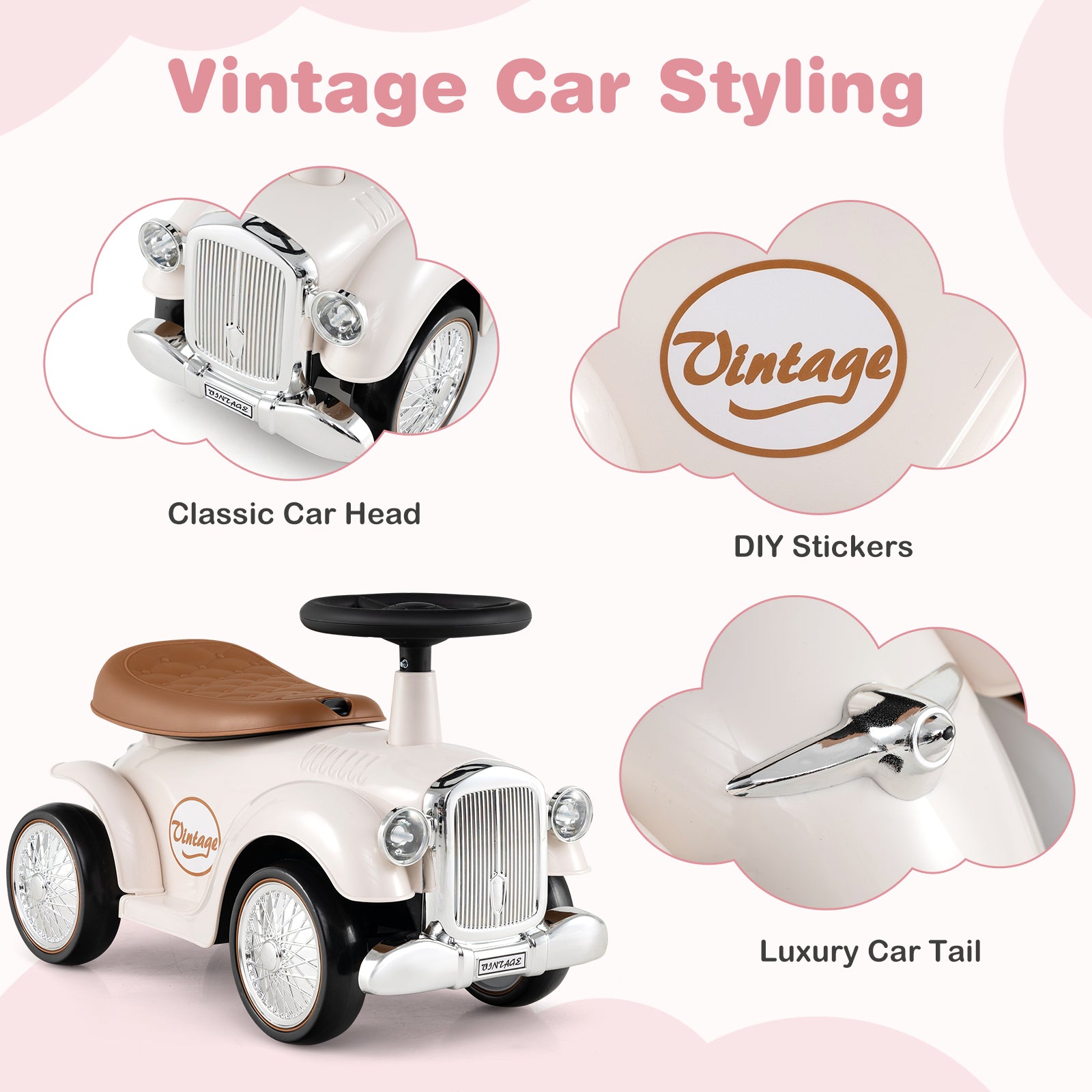 Ride On Push Car for Kids, Indoor/Outdoor Foot-to-Floor Sliding Car with Steering Wheel, Squeeze Horn & Under-seat Storage