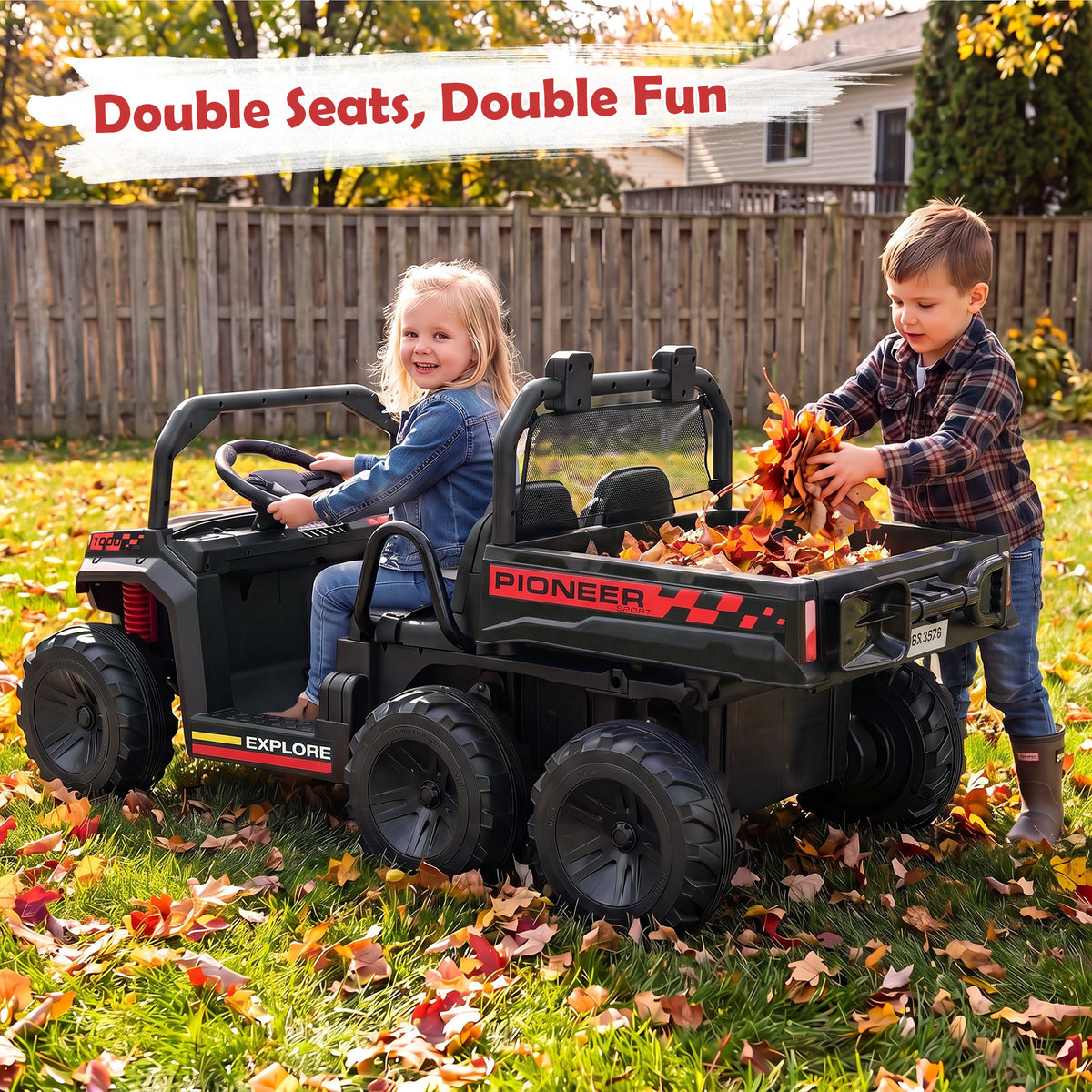 24V 2-Seater Ride on Dump Truck, 4WD Kids Ride on Car with Electric Dump Bed, Shovel, Music, Story, Wireless Connection, Lights & Parent Remote, Electric Vehicle for Boys Girls, Navy Blue/Pink/Red/Black