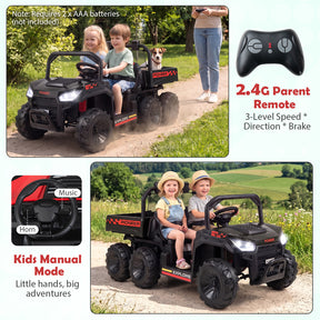 24V 2-Seater Ride on Dump Truck, 4WD Kids Ride on Car with Electric Dump Bed, Shovel, Music, Story, Wireless Connection, Lights & Parent Remote, Electric Vehicle for Boys Girls, Navy Blue/Pink/Red/Black