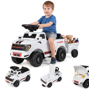 Licensed Ford Kids Ride On Push Car w/Detachable Trailer & Truck Engine Toy