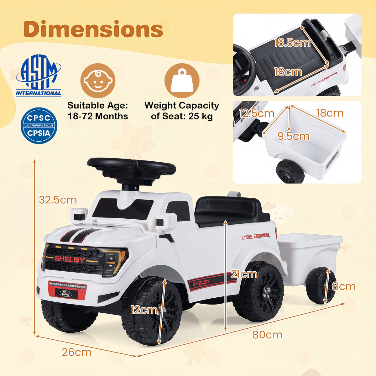 Licensed Ford Kids Ride On Push Car w/Detachable Trailer & Truck Engine Toy