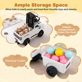 Licensed Ford Kids Ride On Push Car w/Detachable Trailer & Truck Engine Toy