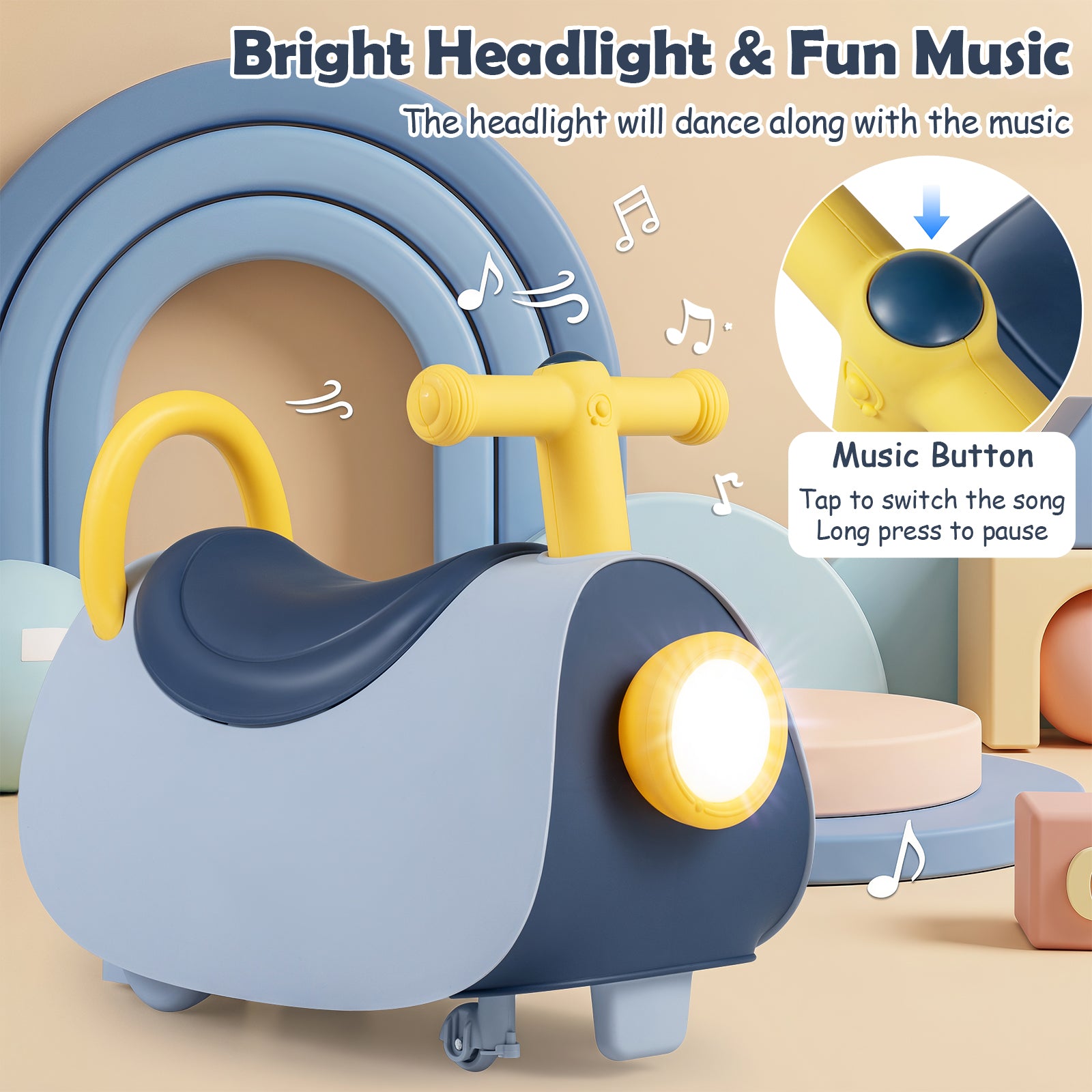Kids Ride On Push Car with Headlight & Music