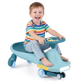 Wiggle Car for Kids w/ LED Flashing Wheels, Music, Horn, Twist Turn Ride On Toy for Indoor Outdoor Play