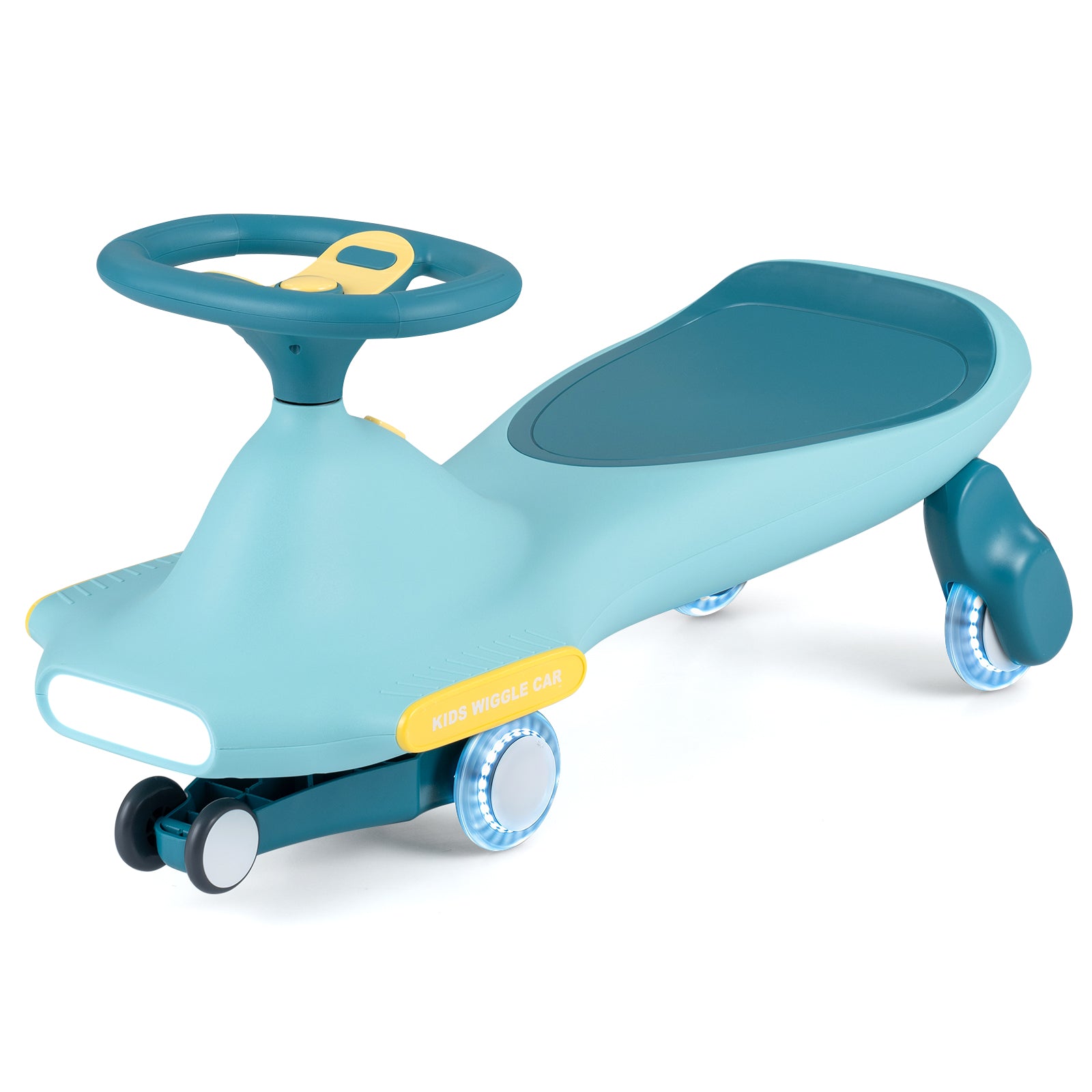 Wiggle Car for Kids w/ LED Flashing Wheels, Music, Horn, Twist Turn Ride On Toy for Indoor Outdoor Play